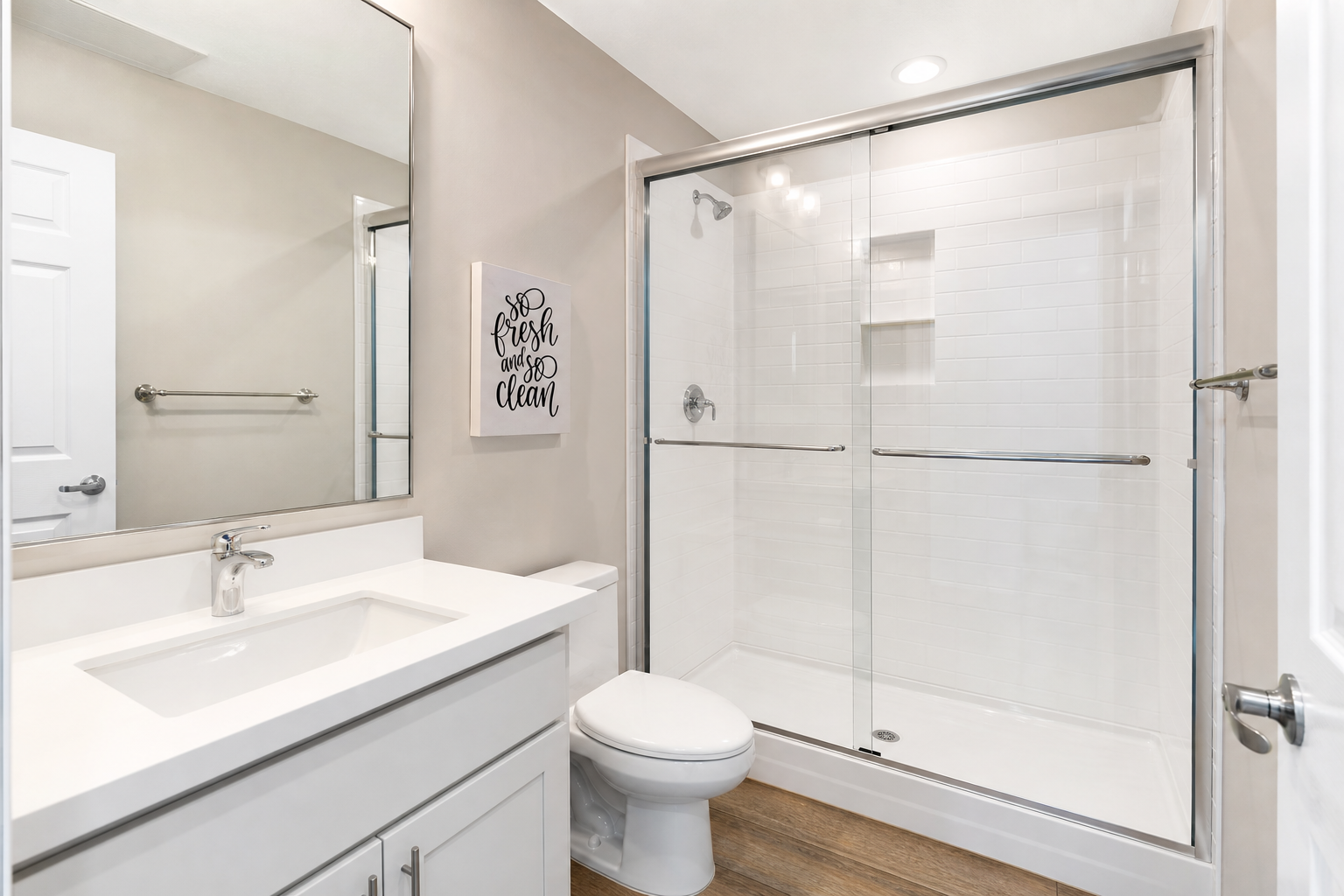 Sparkling clean bathroom after Ladybug professional cleaning service