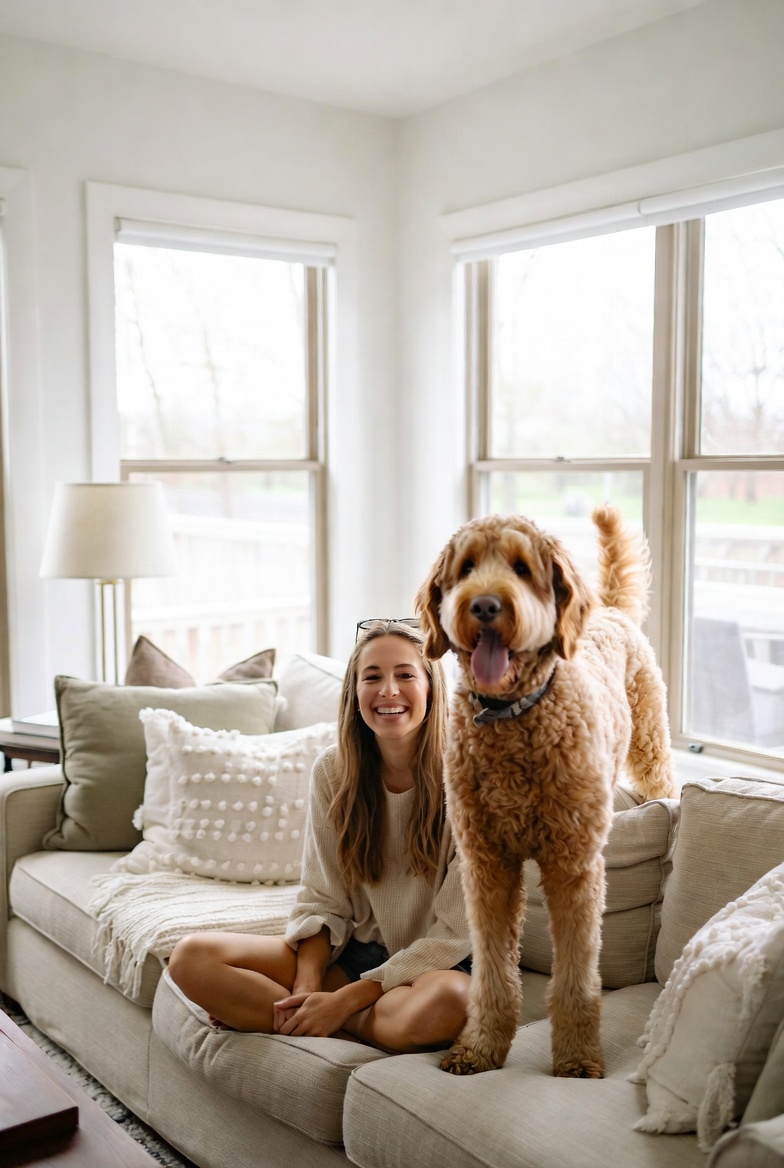 Happy client with dog